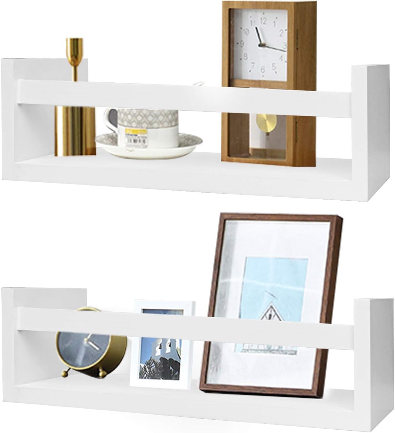 Foraineam Set of 2 Floating Shelves Wall Mounted Wood Storage Shelves