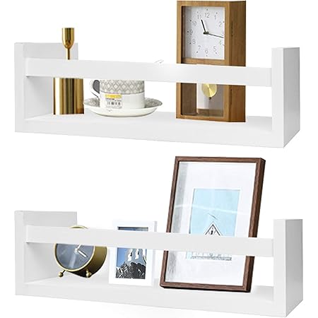 Foraineam Set of 2 Floating Shelves Wall Mounted Wood Storage Shelves Nursery Room White Wall Shelves