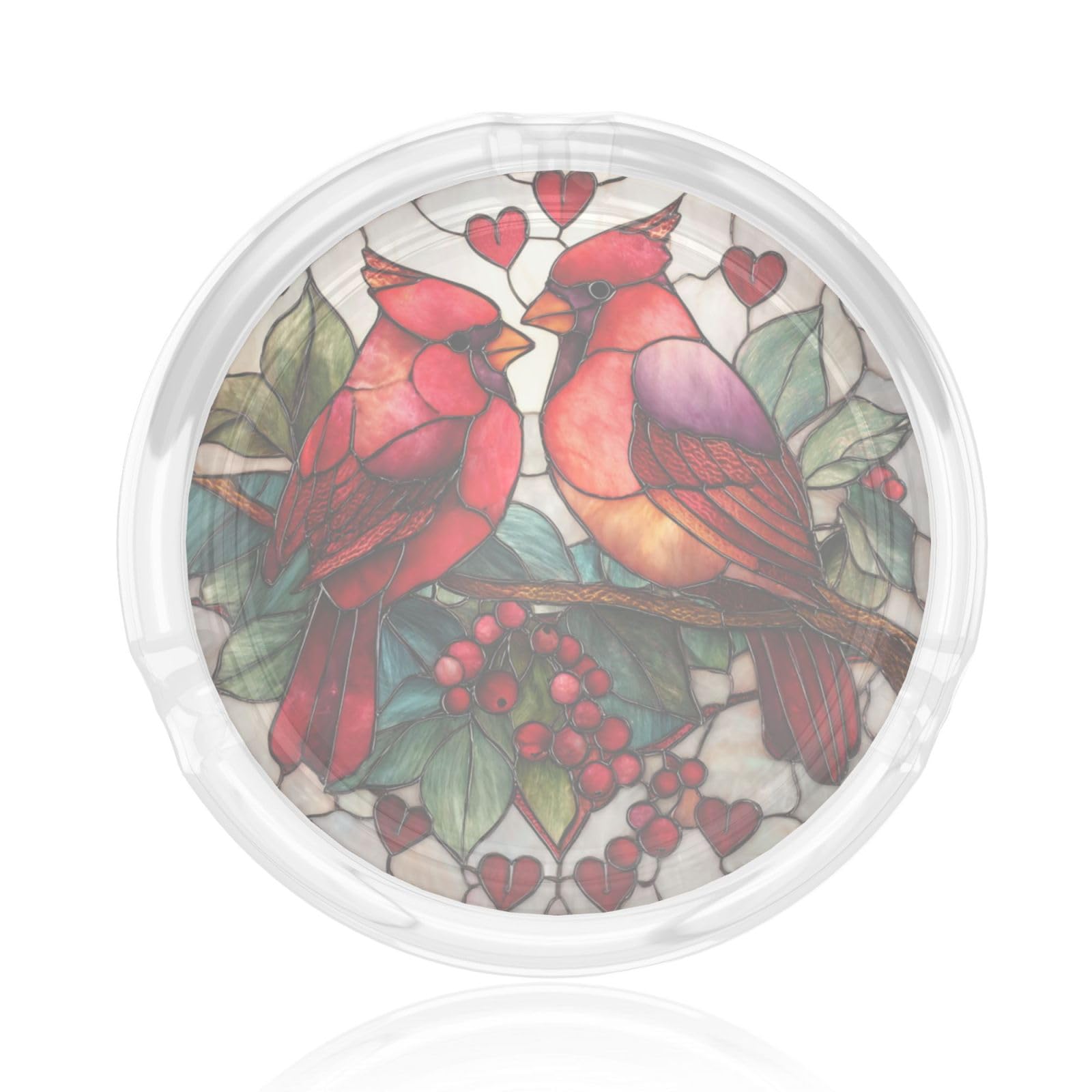 Stained Glass Red Birds With Leaves Berries Glass Ashtray For Cigarettes Ash Trays Case For Home Office Decor