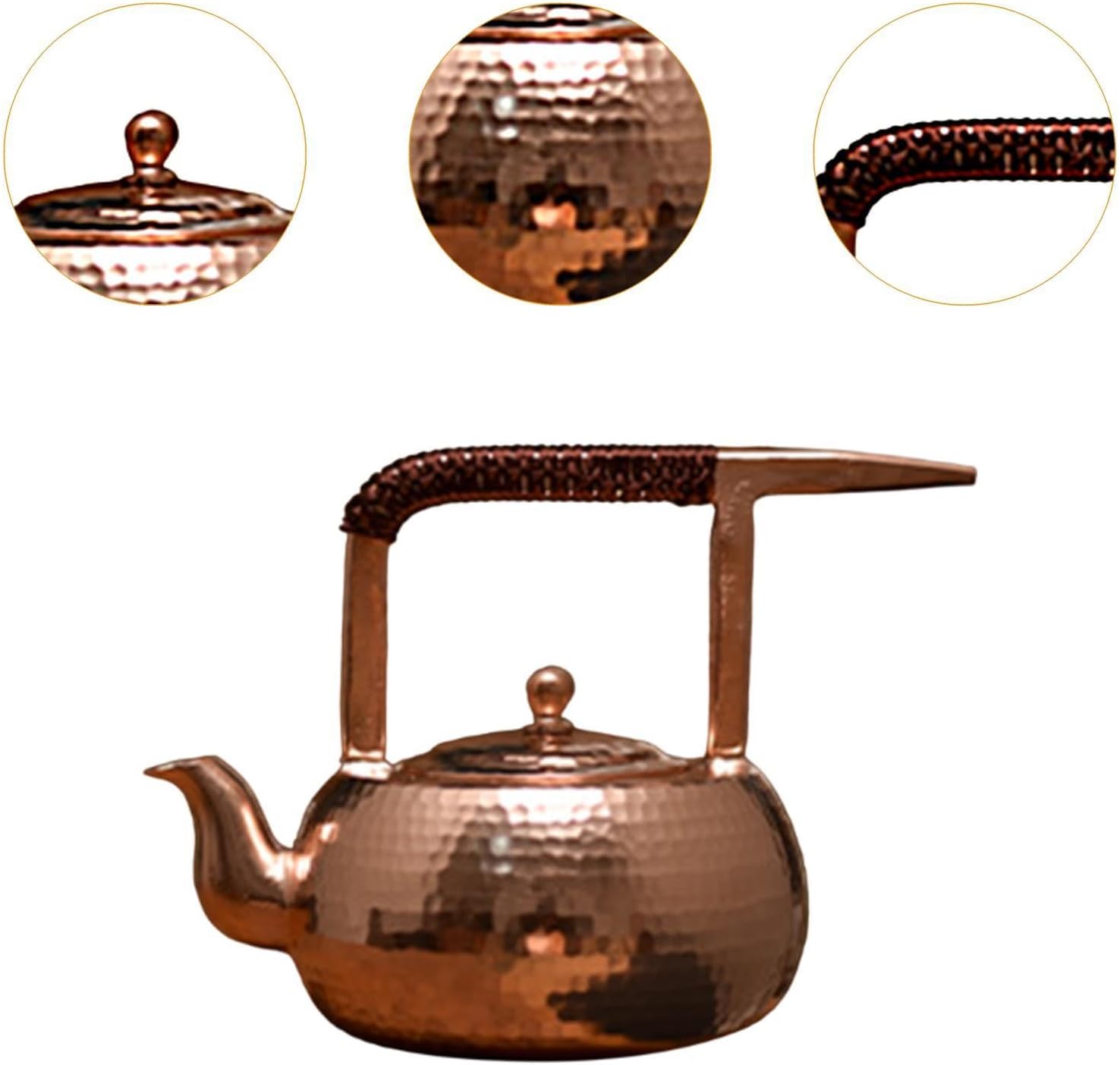 Copper Teapot Handmade 500 Ml Kitchen Traditional Household Tea Pot Tea Kettle for Birthday Gift Farmhouse Hotel Restaurant, Bright Brown