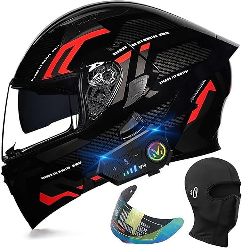 Casco modular de motocicleta Bluetooth, aprobado por DOT, casco de motocicleta de cara completa, casco de doble visera con altavoces duales y