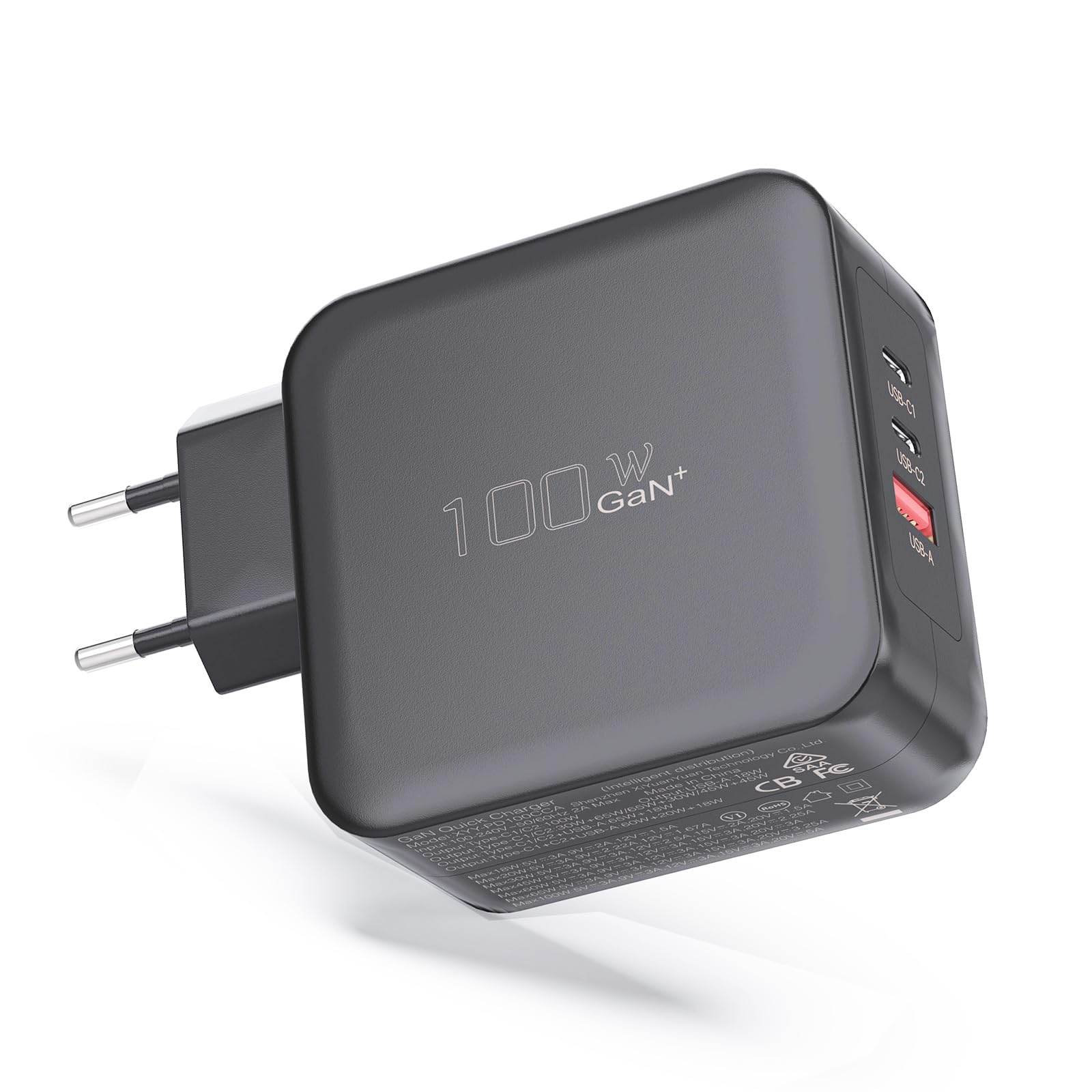 BIUBOTY Caricatore USB C 100W, Alimentatore per Laptop a 3 Porte GaN Tech Caricatore PD PPS Fast Charger, Adattatore di Dicarica Compatible con MacBook Pro/Air, iPhone 15/14/13/12, iPad Pro