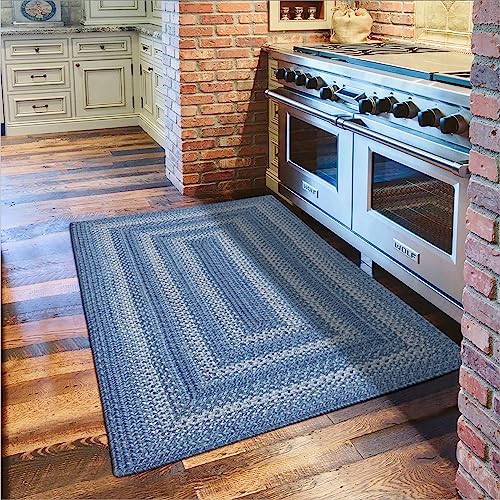 Homespice 20x30” Blue Rectangular Braided Rug. Denim Blue and White Jute Rug. Uses- Entryway, Kitchen Rugs, Bathroom Rugs. Reversible, Rustic, Country, Primitive, Farmhouse Decor Rug