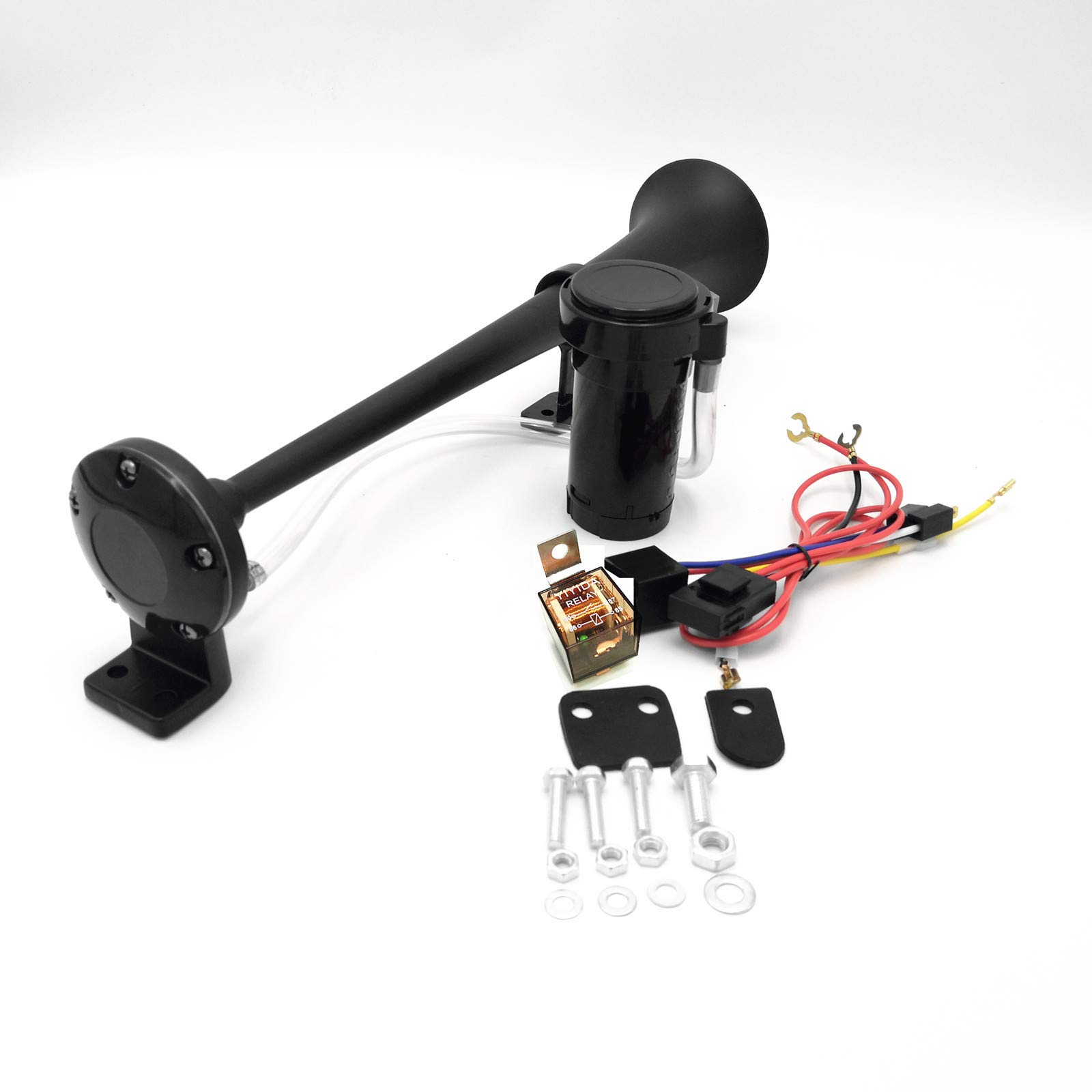 Klaxon de voiture Car Horn 150dB Air Horn 450 mm Klaxon d'air de camion de trompette simple de chrome de zinc Klaxon très fort noir avec le klaxon de pompe à air Pour 24V Bateau moto train etc