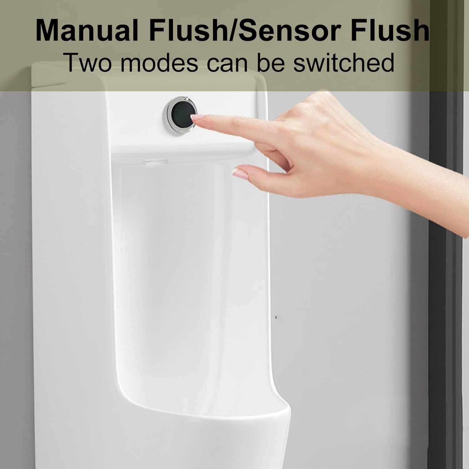 Commercial Washout Urinal with Manual and Sensor Flush, Wall-Mounted Ceramic Urinals for Men Bathroom(White)