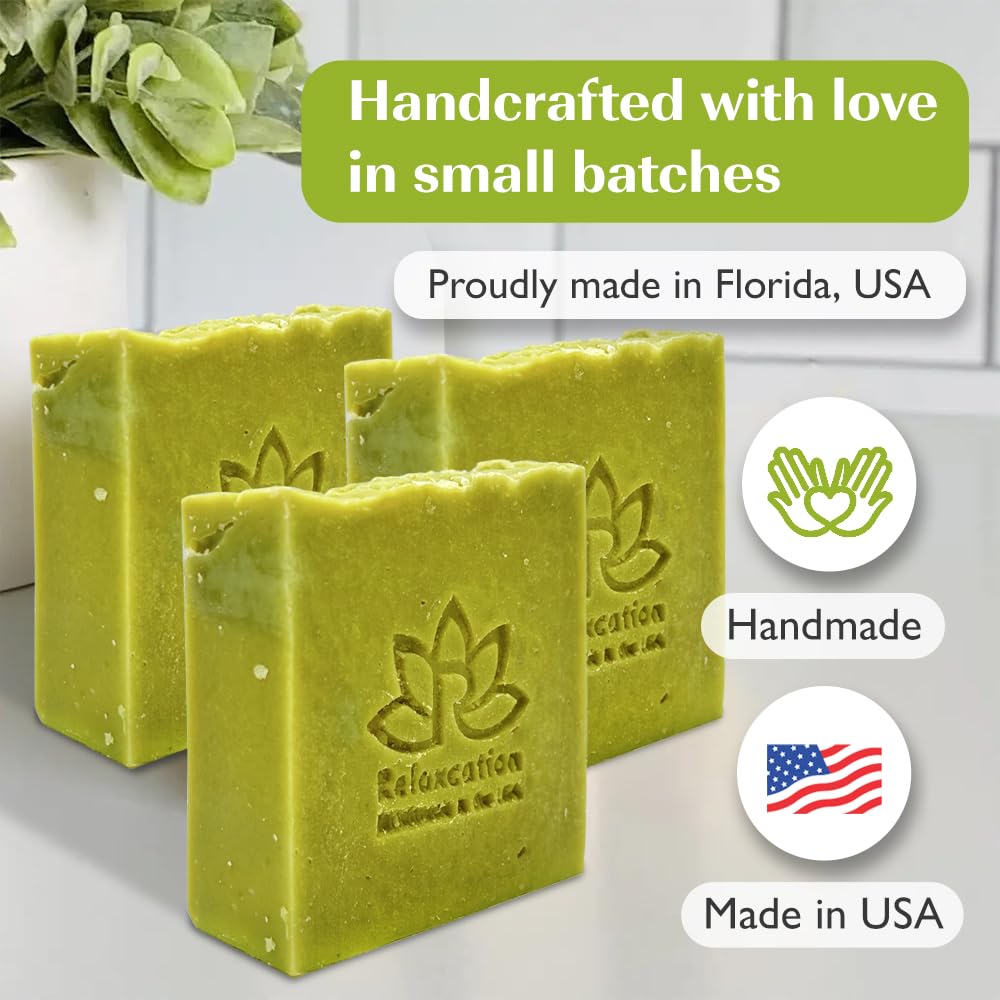 Relaxcation Soursop Oil Soap Bar | Calming & Moisturizing Dry Sensitive Skin Body Wash | Oil Based Cleanser with Coconut, Olive, Castor, Shea Butter Raw Organic | Made in USA | Vegan Body Wash image 5