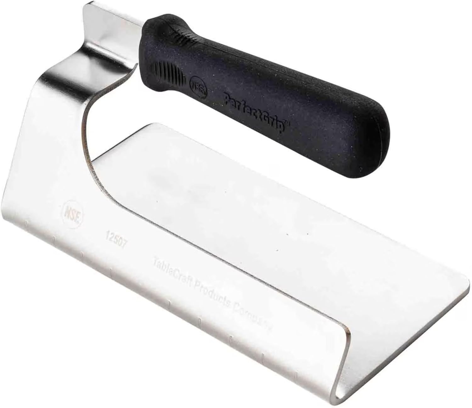 TableCraft 12507 PerfectGrip Stainless Steel Steak Weight, Even-Heat Press with Non-Slip Silicone Handle, 7.5 x 4 x 4 in, Dishwasher Safe, Oven Safe to 500°F, Silver
