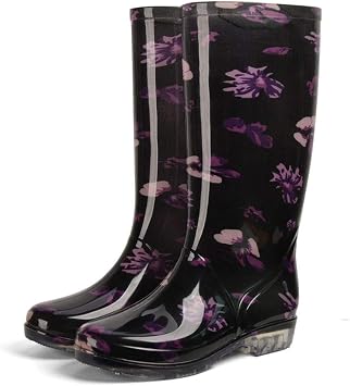 Rain Boots,Negro Violeta Impreso Mujer Botas De Lluvia Altas Impermeables  Antideslizantes Punta Redonda Zapatos De Lluvia Sin Cordones Hasta La  Rodilla Botas De Agua Transpirables, Negro Violeta, 35 : Amazon.es: Zapatos  y