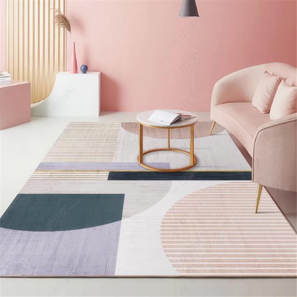 Tapis de salon géométrique à l'étude multidimensionnelle et finitions soignées