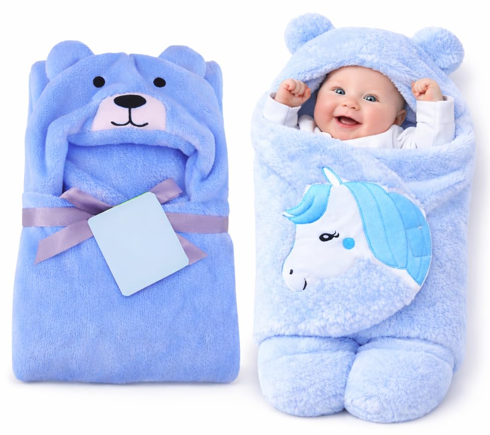 Image of First Kick Baby Blanket Newborn Combo Gift Pack of Swaddle Wrapper & Baby Bath Towel, 0-9 Months, Length 68 cm x Width 68 cm, Pack of 2 Pcs.
