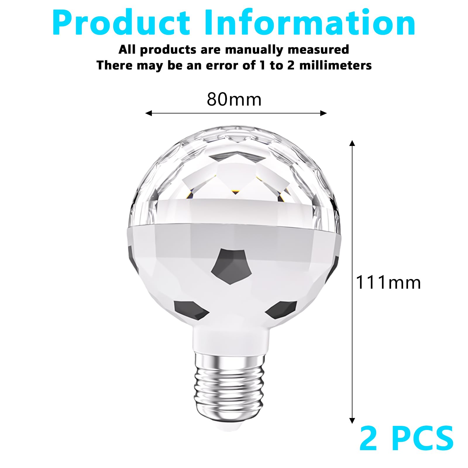 Vaileal Lot de 2 boules disco LED E27 6 W RVB rotative 360° 7 couleurs