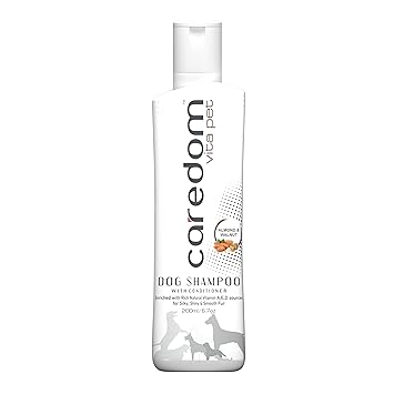 Caredom Vita Pet Dog Shampoo with Almond & Walnut Extracts Enriched with Rich Natural Vitamin A,E,D Source for Healthy Hair Growth (200 ml)