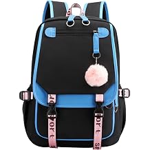 JiaYou Teenage Girls Backpack Middle School Students Bookbag Outdoor Daypack with USB Charge Port 21 Liters, Blue Black