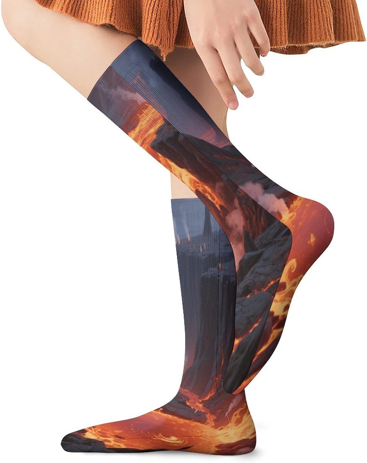 Fiery Canyon Crew Socks High Stocking Thermal Socks | Tube Socks-Breathable-Moisture-Soft-wicking for Hospital Pilates Yoga for women men Grippy for office and daily walking