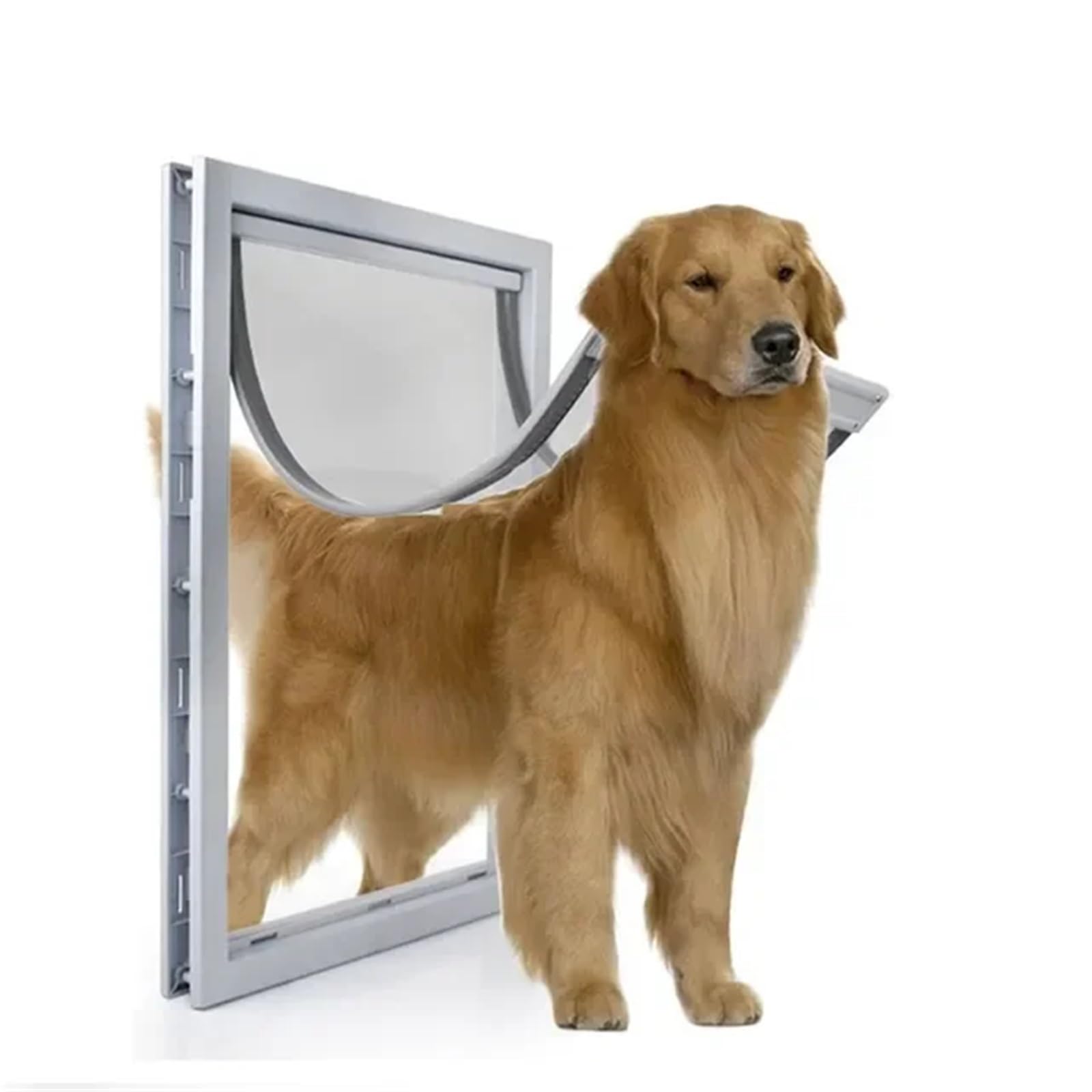 Hundetür Große Haustiertür mit Magnet, automatisch schließende Tür, beidseitiges Sicherheitszubehör for große Hundetore, Hundezäune(White,L 46x32x5cm)