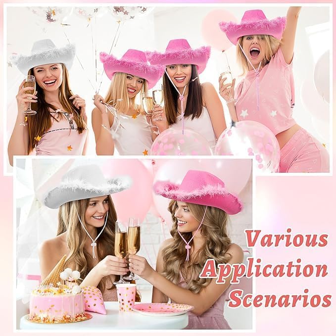 12 sombreros de vaquero y velo para despedida de soltera, sombrero de vaquera para boda, decoración de fiesta de novia, regalo de novia, novedad country-western (blanco, rosa)