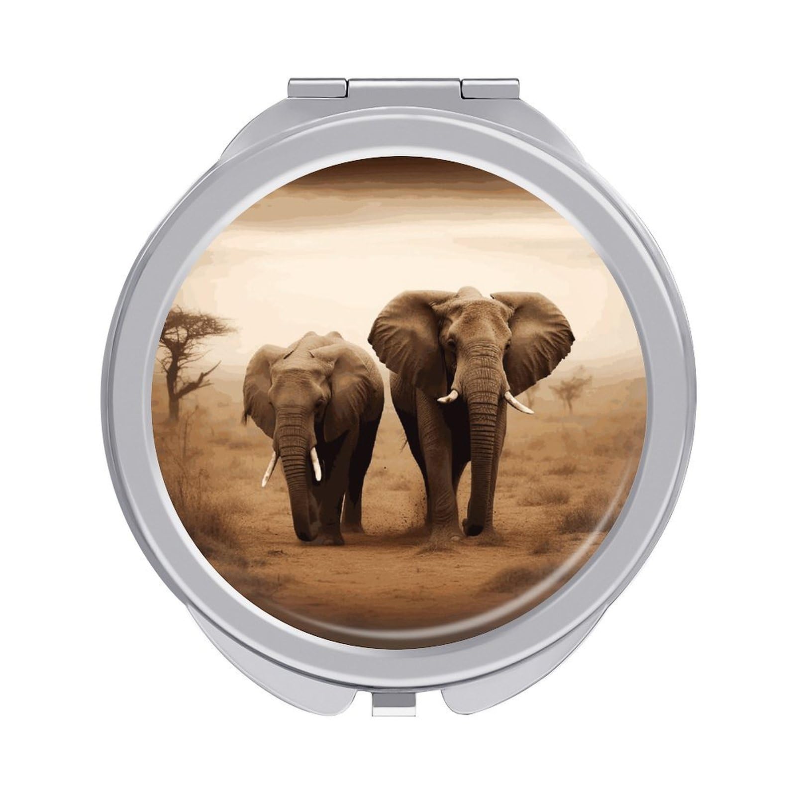 FekiLoot Wild Animals Elephants Makeup Mirror Compact Round Travel Makeup Mirror Portable Folding Handheld Pocket Mirrors for Handbag and Purses Gift Mini Mirrors