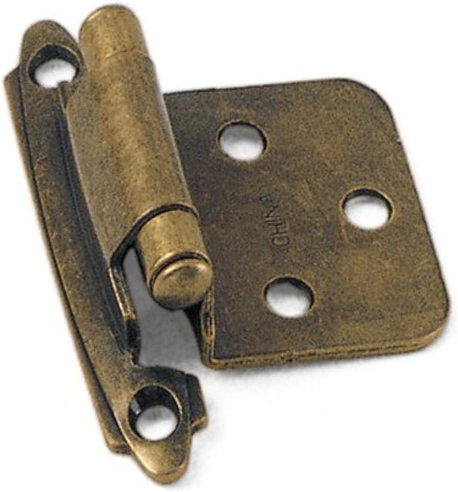 Laurey 28705 No Inset Face Mount Self-Closing Cabinet Hinge, Antique Brass, 2-Pack