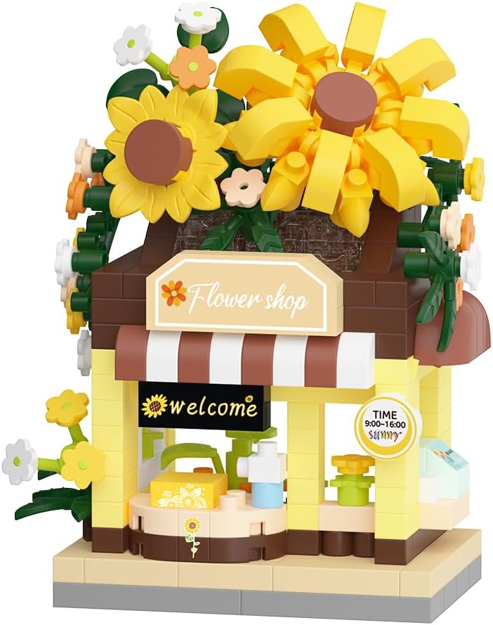 Sunflowers Mini Flower Shop Building Toy Street City Store View Micro House Toys Festival Blocks Set for Home Decor Gifts
