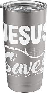 Jesus Saves Tennis Player Faith Sport Stainless Steel Insulated Tumbler