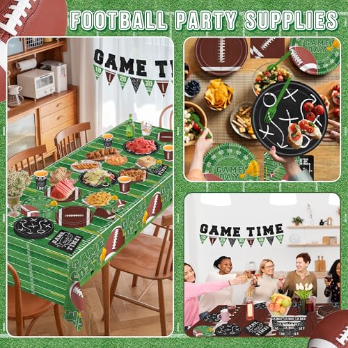 Football Party Supplies Decor Kit for 24 Guests - 3 Tablecloths, Microwave-Safe Plates, Napkins, Cups, Cutlery & GAME TIME Banner | Football Decorations for Birthday, Tailgate Party, Big Game Day - Image 7