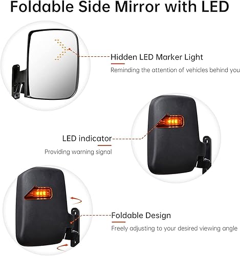 Miniatura 5 de Espejos laterales para carrito de golf con luz intermitente LED, espejos retrovisores universales para carrito de golf para Club Car EZGO Yamaha