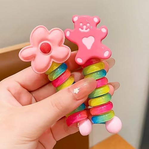Miniatura 3 de 4 lazos para el cabello en espiral coloridos, soportes para cola de caballo para teléfono, bobinas de pelo impermeables y elegantes para niñas, sin