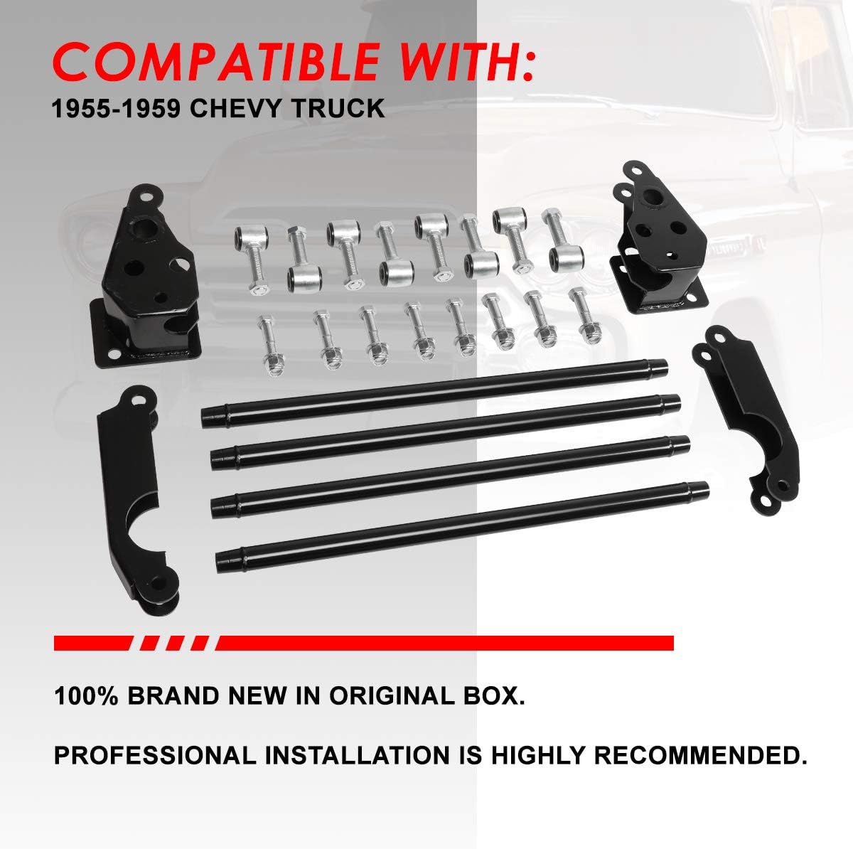 Rear Parallel Left+Right Hand 4-Link Bar Suspension Kit Compatible with Chevy Truck 55-59