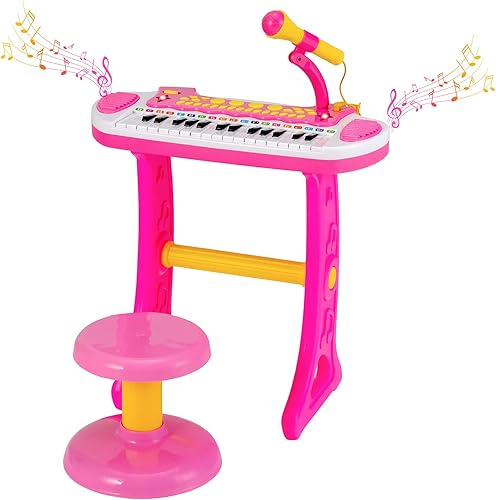 Vista 26 de HONEY JOY Teclado de piano para niños, piano electrónico de 31 teclas, instrumento musical educativo con micrófono, sonidos, reproducción