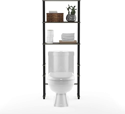 Miniatura 9 de Furinno Turn-N-Tube con 5 estantes para ahorrar espacio en el inodoro, color espressonegro