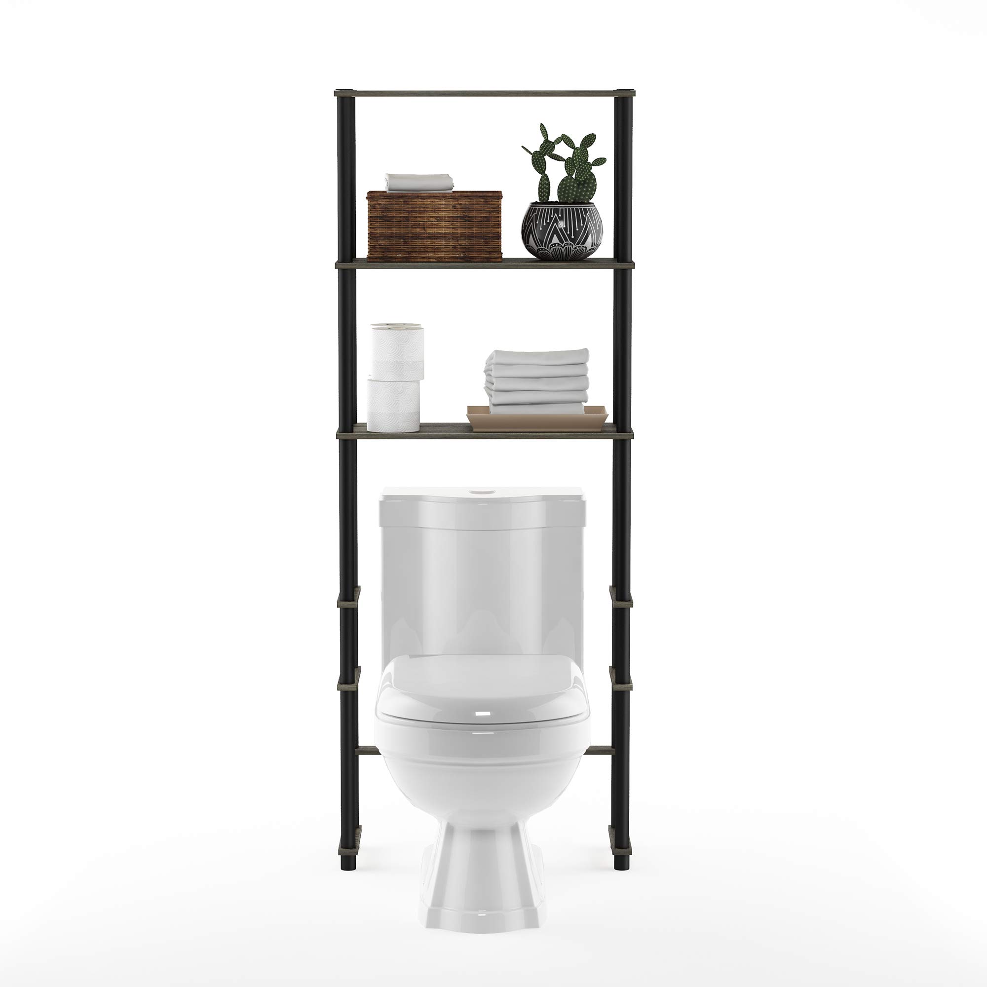 Furinno Turn-N-Tube Économiseur d'Espace de Toilette avec 3 Tablettes, Chêne Français/Noir