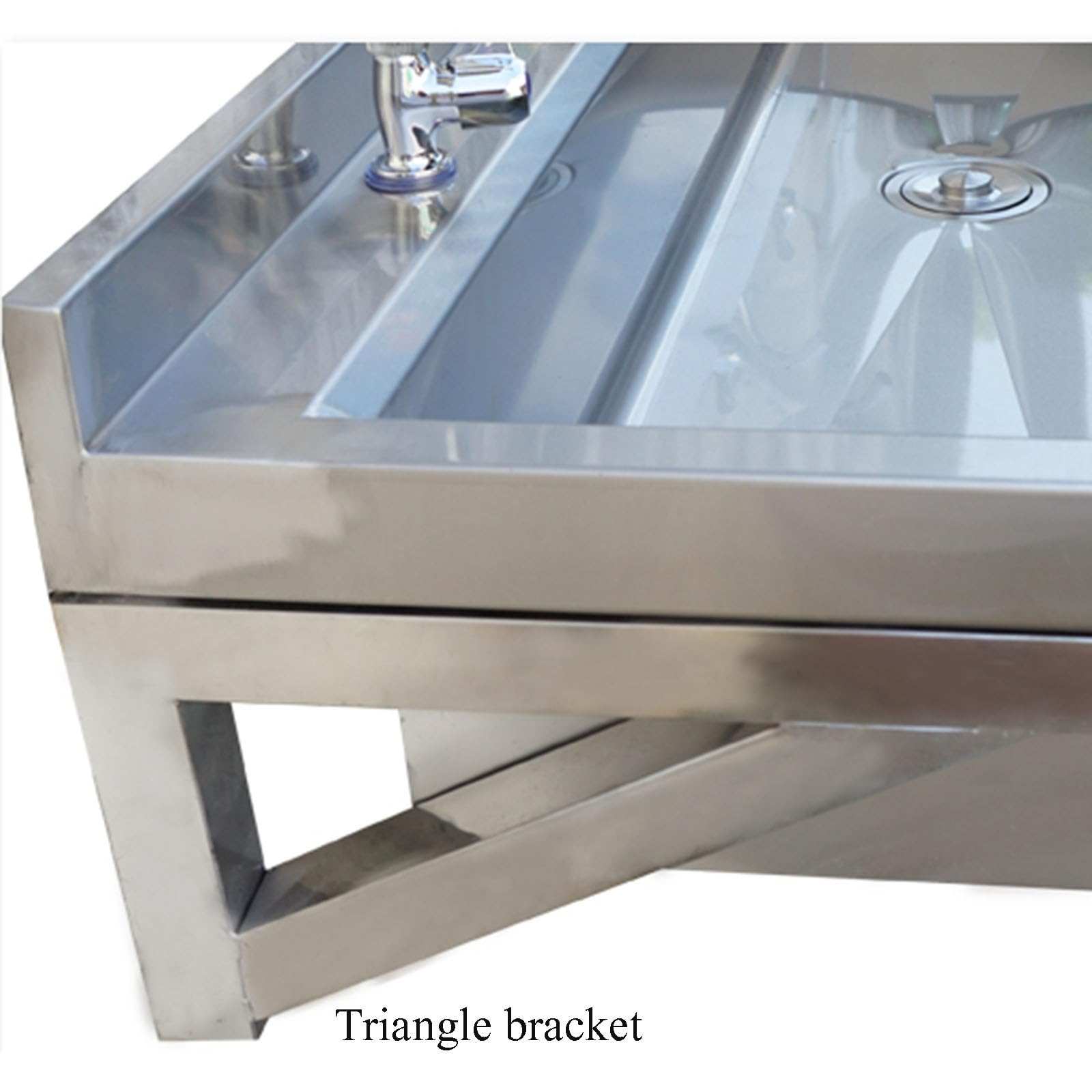 Naścienny trójkątny uchwyt do zlewu ze stali nierdzewnej komercyjny pojedynczy z obrotowym kranem R-Corner Design kuchnia łatwa instalacja szczotkowane rzemiosło (100 x 40 cm/39,4 x 15,7)