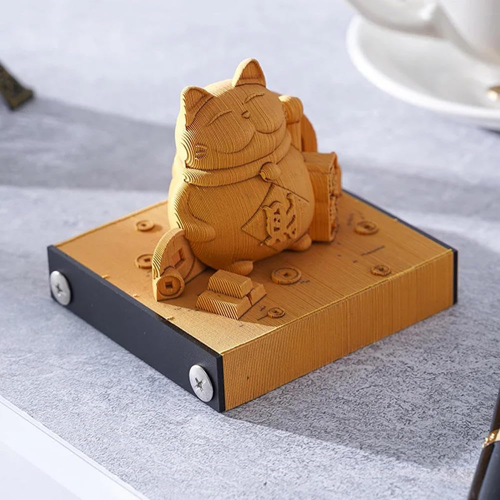 Notatnik 3D, notatnik z rzeźbą papierową 3D, kreatywny prezent z rękodziełem z papieru, model kota na szczęście papierowa rzeźba karteczki samoprzylepne, prezenty dla przyjaciół, kolegów z k