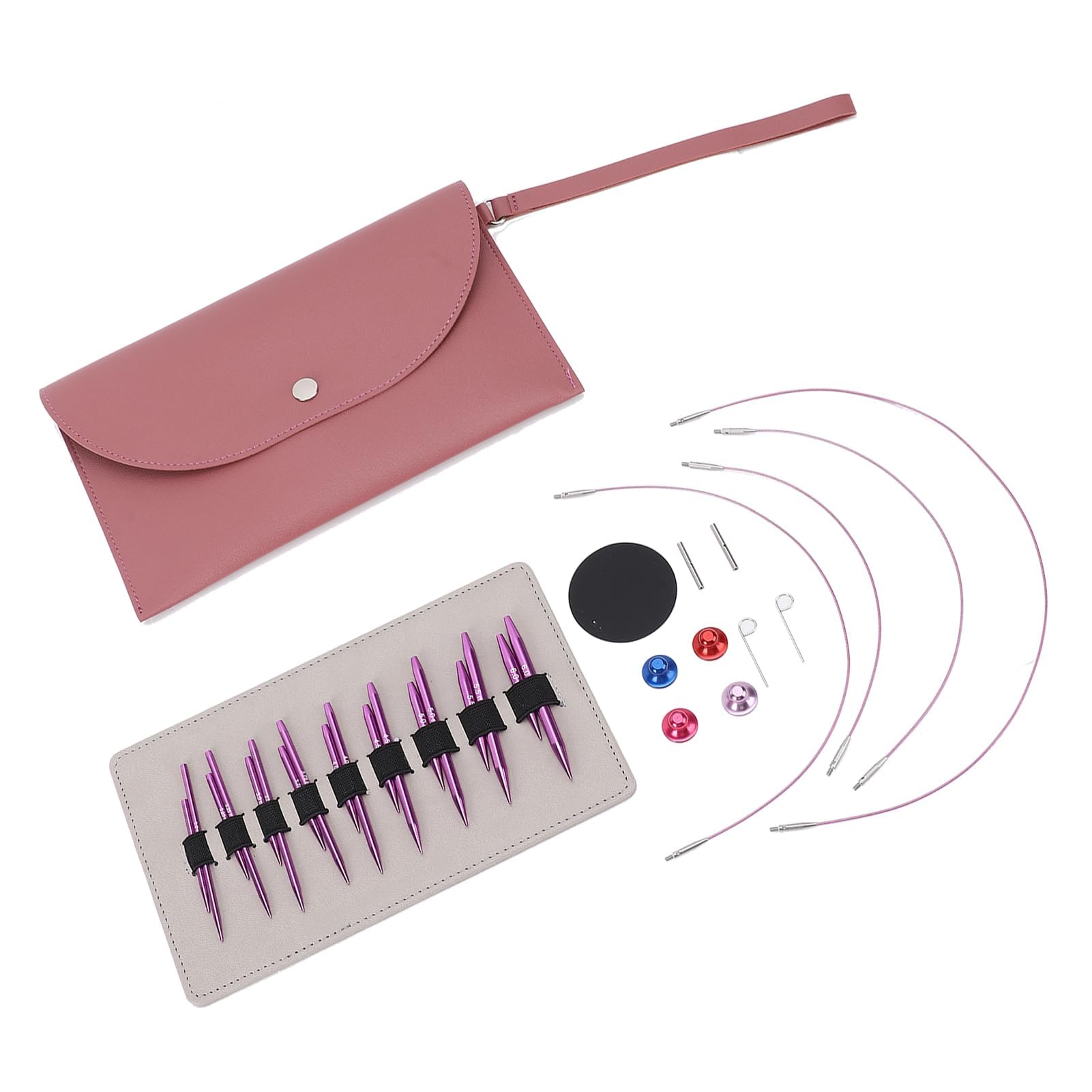 Set di Aghi Circolari Intercambiabili per Maglieria, Manici Ergonomici in Alluminio