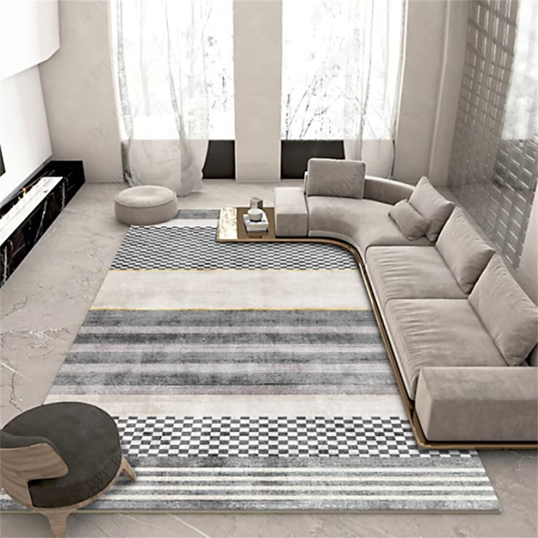 Tapis de salon gris 50X80CM style moderne à motif géométrique