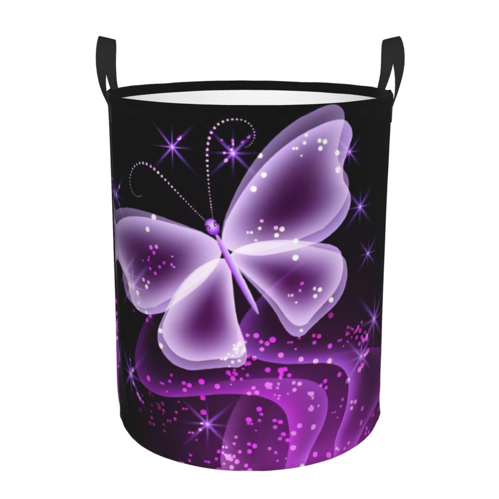 M Circular Hamper – Collapsible Cute Purple Butterfly Print Laundry Basket