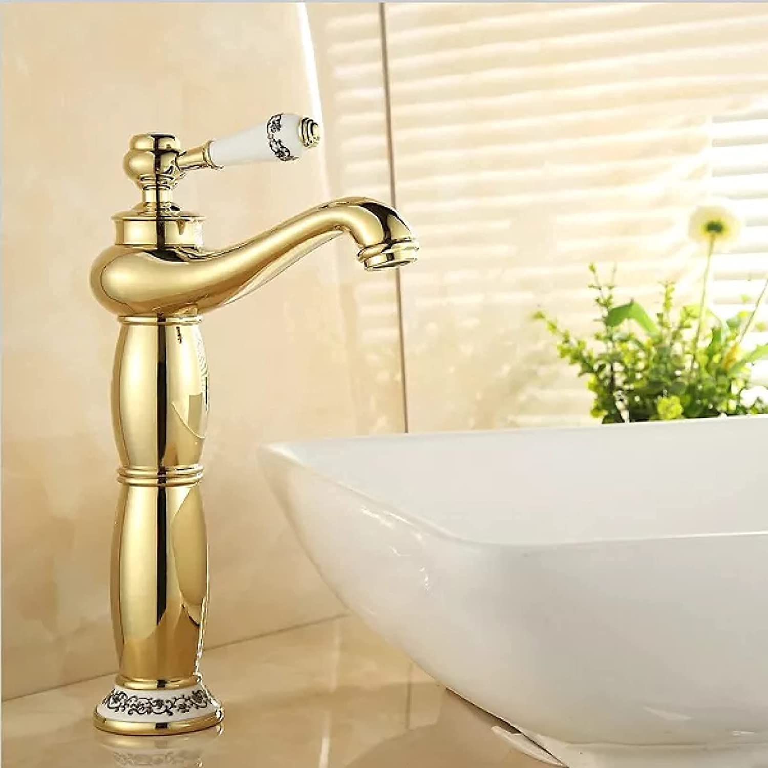 Robinet de lavabo plaqué or haut de gamme mitigeur eau chaude froide