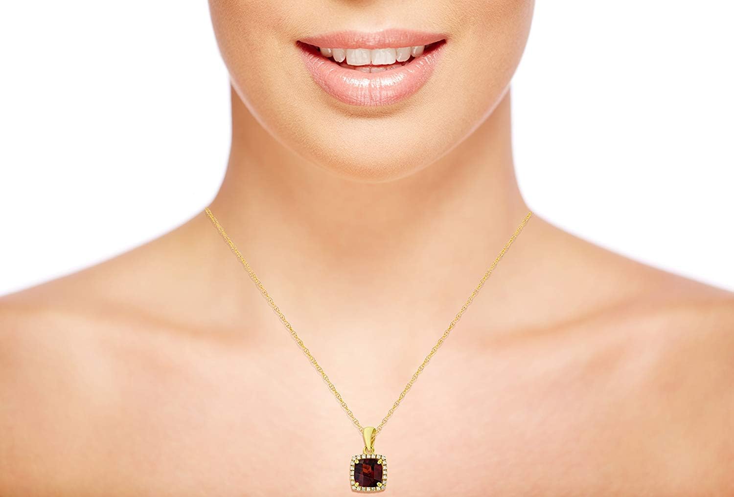 10K Gold 7mm Cushion & 0.12 CTTW Diamond Halo 18" Rope Chain Necklace
