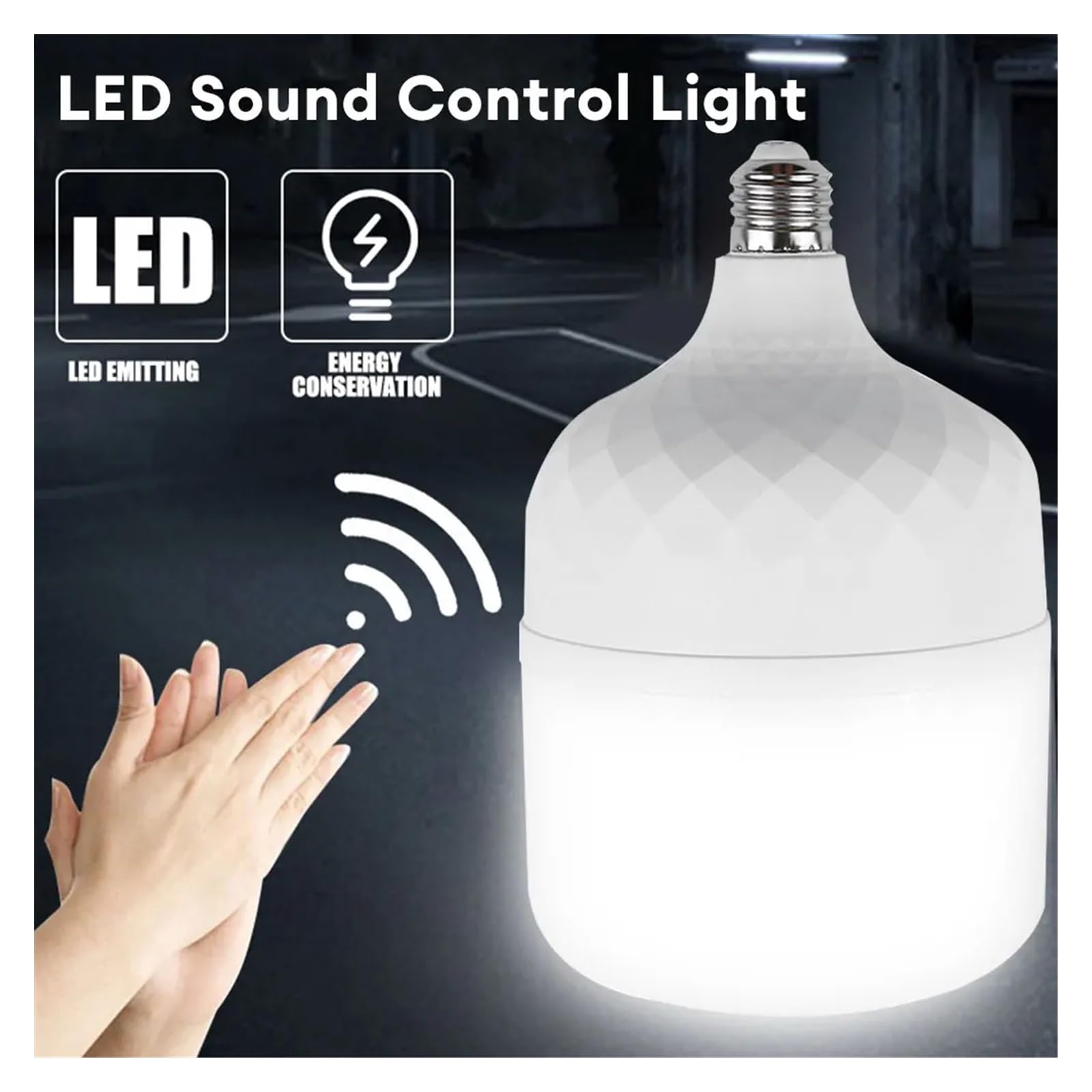Générique E27 żarówka LED z czujnikiem dźwięku, 10 W, 20 W, sterowanie głosem, oświetlenie schodów, wejście, korytarz, AC 220 V, zimna biel, 6500 K (10 W)