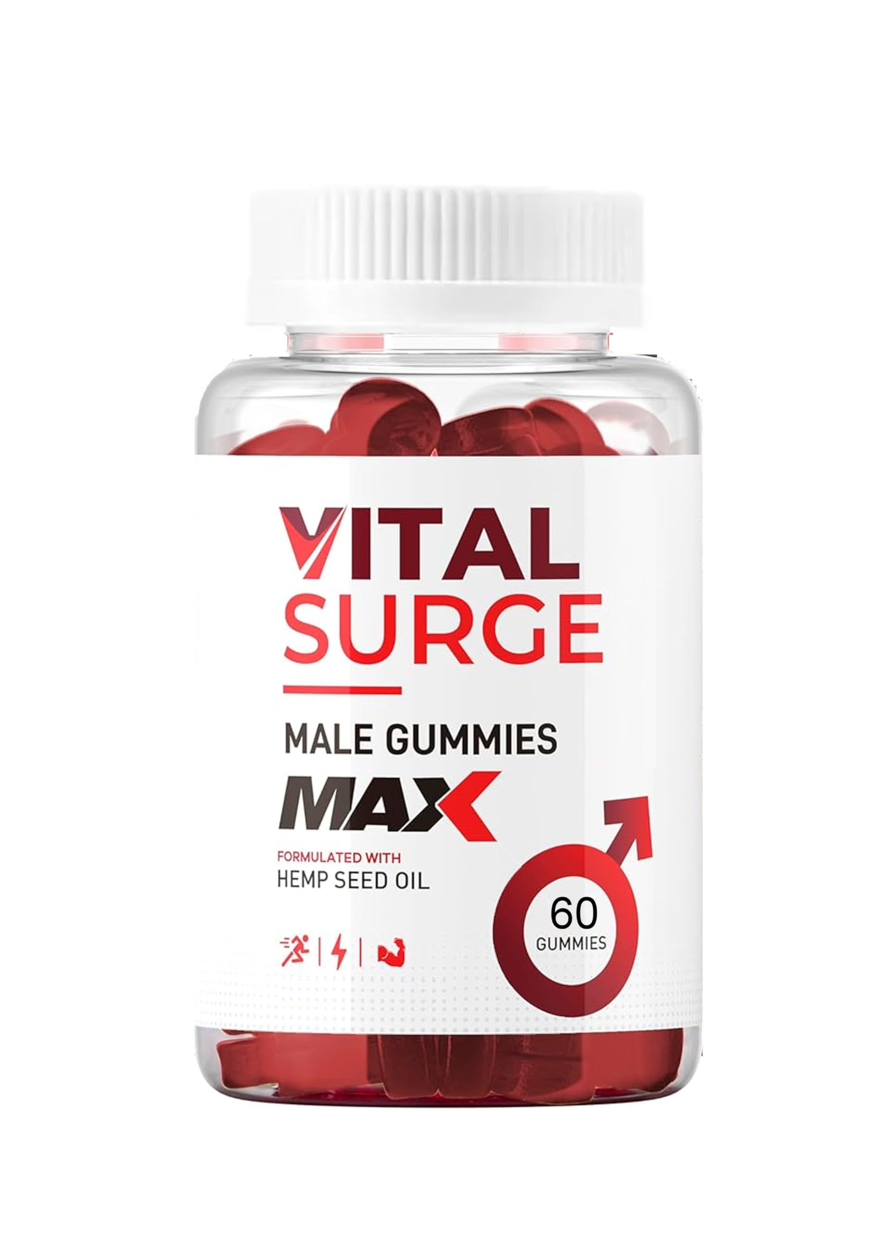 Vital Surge MAX Male Enhancement Gummies - 60 Gummies, Natural Vitality Support for Men with Herbal Blend & Nutrients, Vegan, GMP-Certified, Supplement Heaven