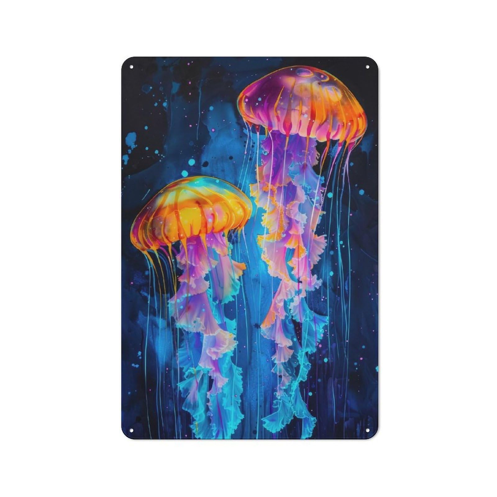 Junmoney Style-5 Vintage Metal Sign 30X20cm Featuring Two Neon Jellyfishes For Pub Or Café, Wall Decor For People Reorganising Pub And Café
