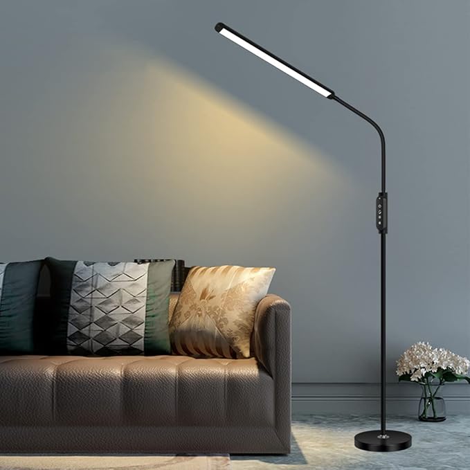 ACMHNC ACMHNC Staande ledlamp, dimbaar, met afstandsbediening, 18 W, voor woonkamer, slaapkamer, studeerkamer, kantoor, zwanenhals, zwart, timerfunctie, 1400 lumen, flikkert niet photo 2