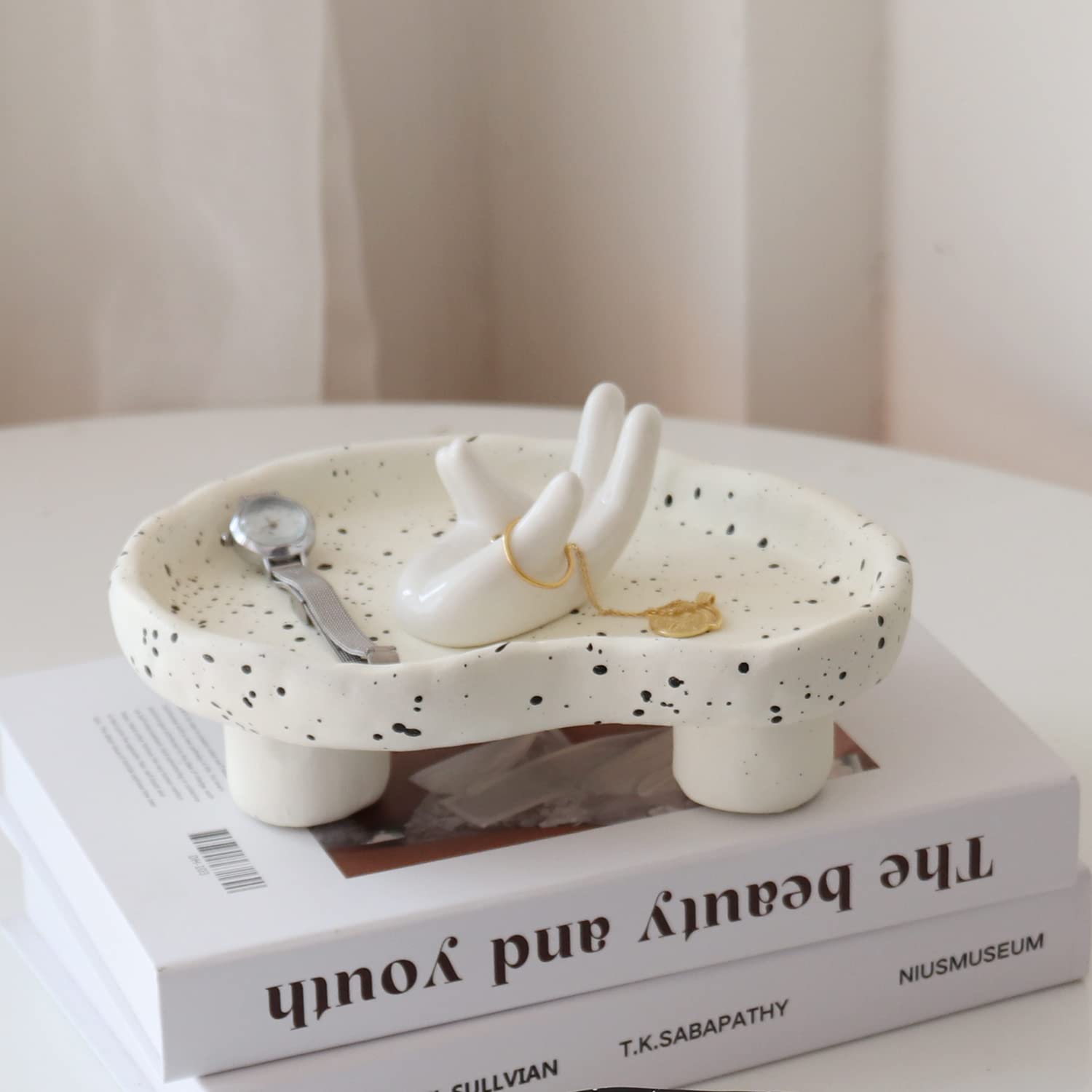 PEAUARL Jewelry Organizer Pea Resin Tray,Bathroom Vanity Tray Jewelry Dish Ring Holder,Cosmetic Organizer for Candle,Perfume,Soap,Shampoo,Home Decor