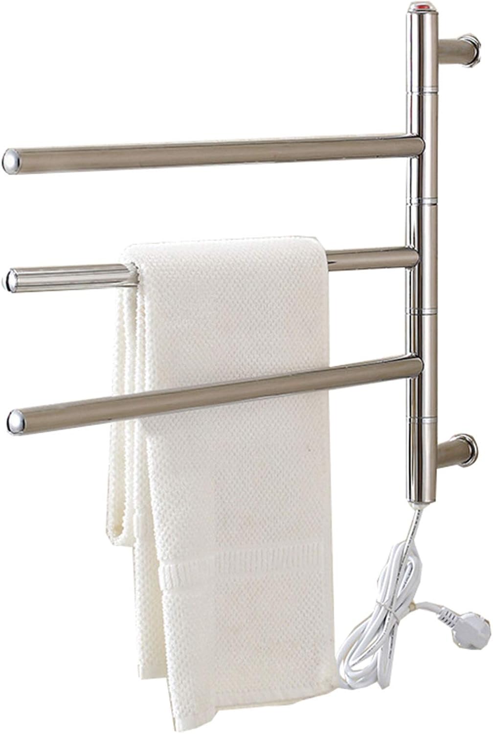 Electric Heated Towel Rail – Wall-Mounted Chrome Stainless Steel Rack with 3 Swivel Bars 560x450mm Efficient Bathroom Drying & Warmth Perfect Home Accessory for Cozy Comfort(