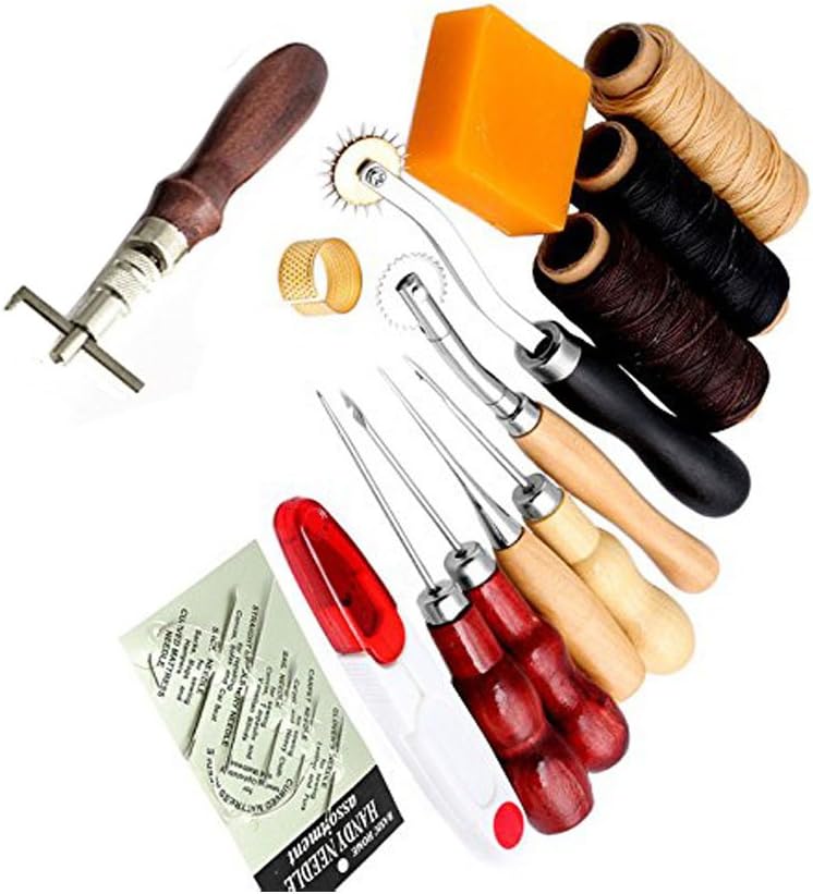 Leather Craft Tool Set 14 Pcs Hand Sewing Stitching Tools DIY Leather Craft Supplies Sewing Accessories Tools for Beginner Professional