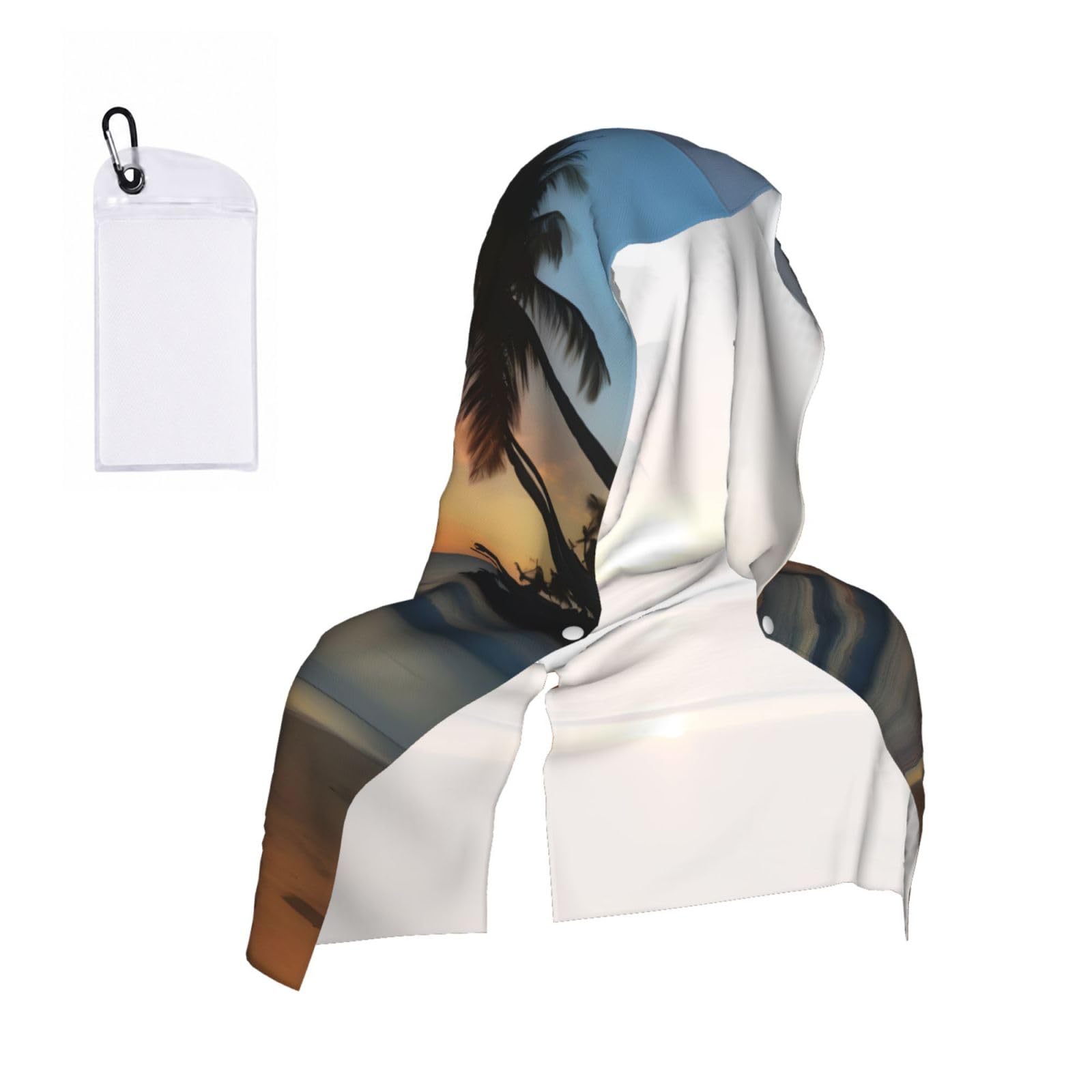 CNTDBU Sunset beach Cooling Towel Hooded-Instant Chill Neck Cover for Sports, UV Cooling Rag for Running Gym