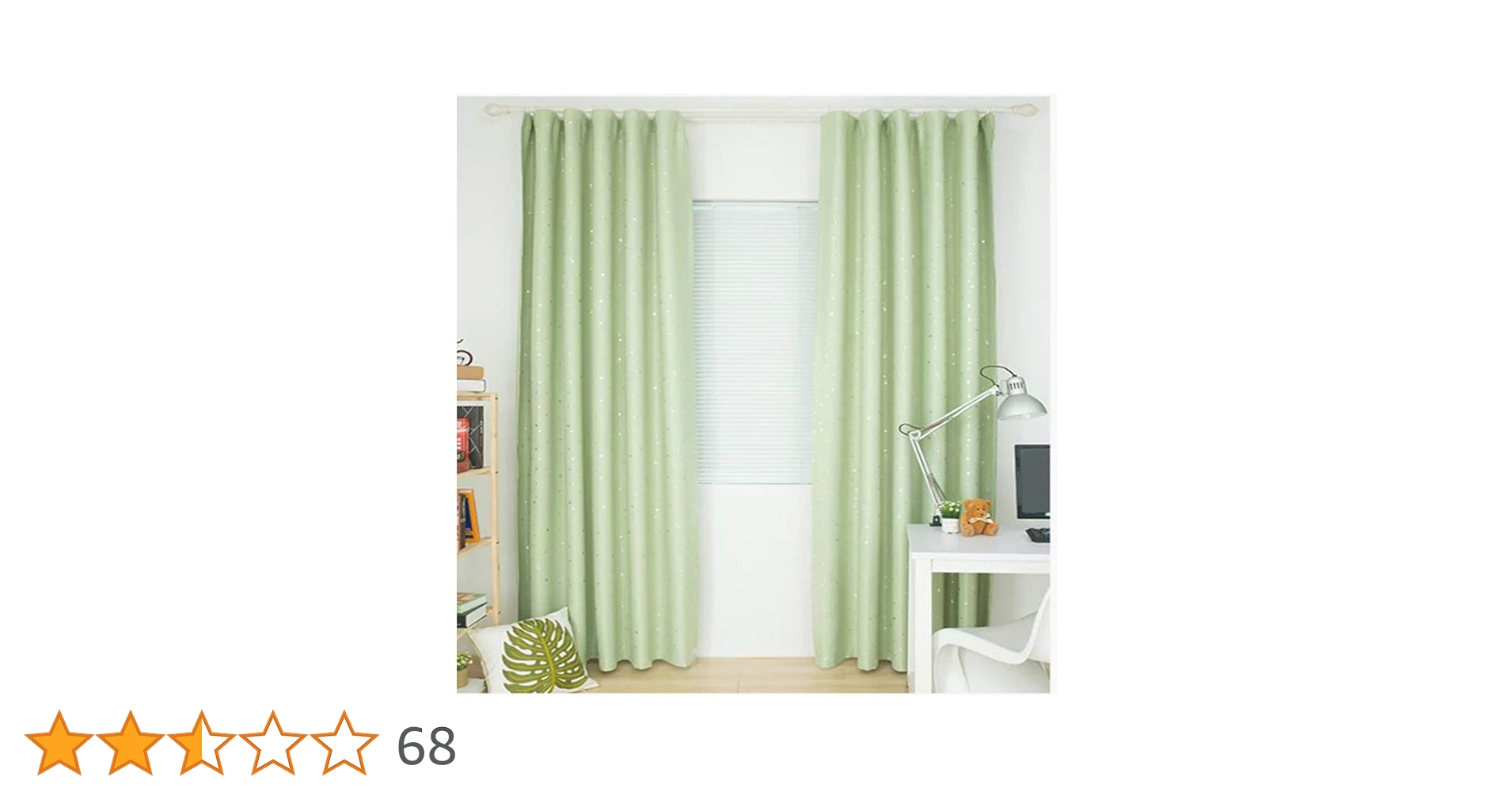 Amazon｜1級遮光カーテン 2枚組 幅130×丈220cm グリーン星柄 断熱・遮