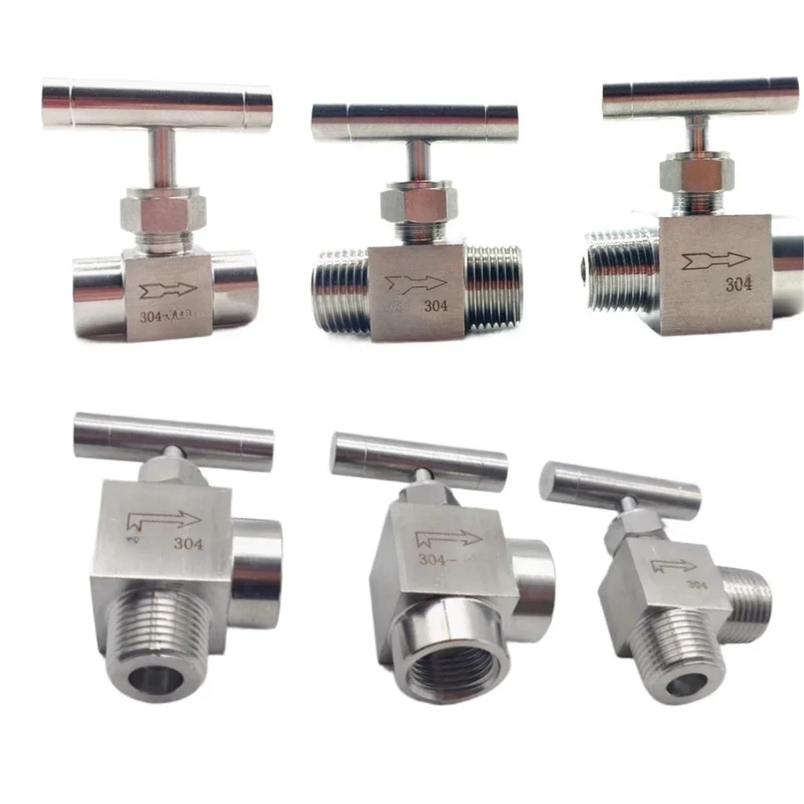 Válvula de aguja de codo con control de flujo preciso en acero inoxidable 304 NPT de 3/8 pulgadas