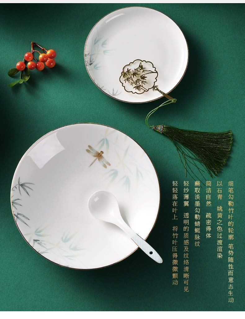 12/32/48 szt. Zestaw obiadowy z delikatnej porcelany, ceramiczne naczynia stołowe, naczynia, wzór w stylu chińskim, elegancki zestaw przyborów, zawierający ponad 45% mączki kostnej i Beauty Comes