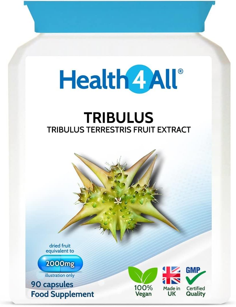 Tribulus Terrestris 2000mg 90 Capsules (V) Safe 90mg Saponins dose. Vegan. Made in The UK by Health4All